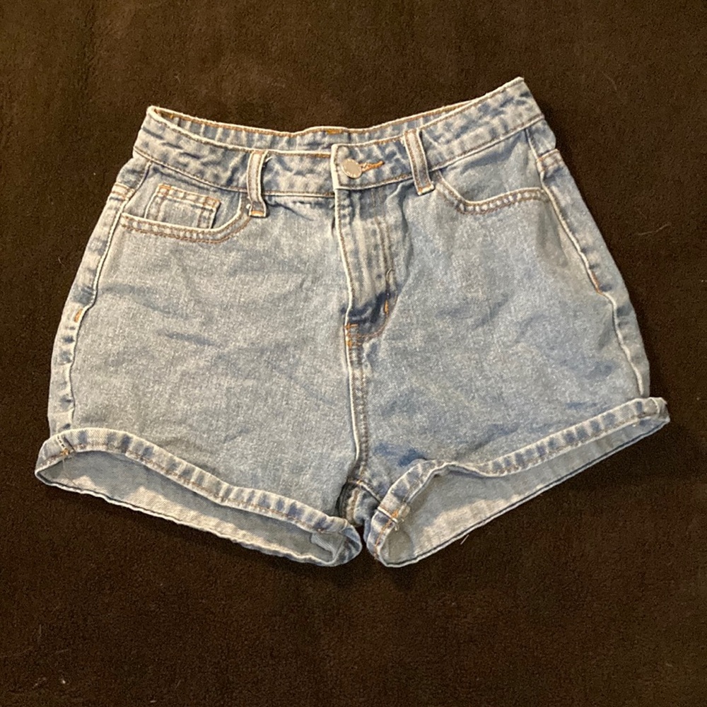 Blue jean shorts, silver button, size 10-11 kids shorts